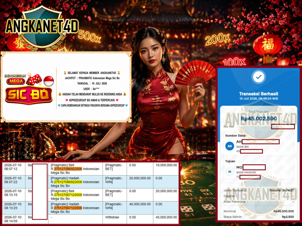 ANGKANET4D JACKPOT PRAGMATIC “Indonesian Mega Sic Bo” Rp45.000.000,- LUNAS