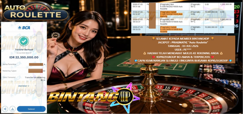 BINTANG4DP JACKPOT PRAGMATIC βAuto Rouletteβ Rp22.350.000,- LUNAS