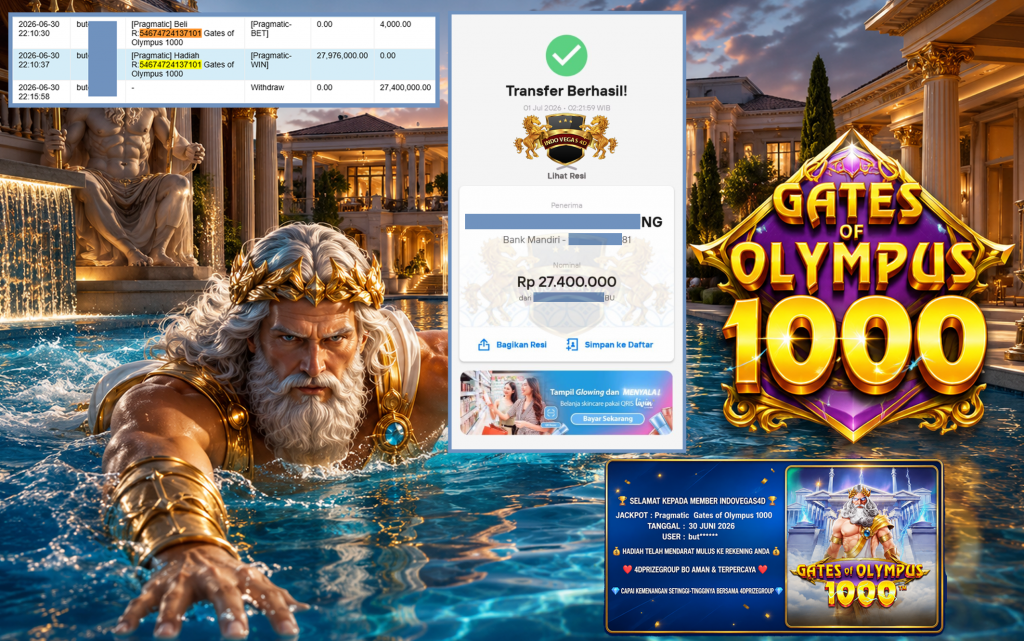 INDOVEGAS4D JACKPOT PRAGMATIC ” Gates of Olympus 1000 ” Rp 27.400.000 ,- LUNAS
