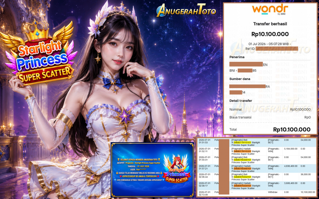 ANUGERAHTOTO JACKPOT PRAGMATIC ” Starlight Princess Super Scatter ” Rp 10.100.000 ,- LUNAS