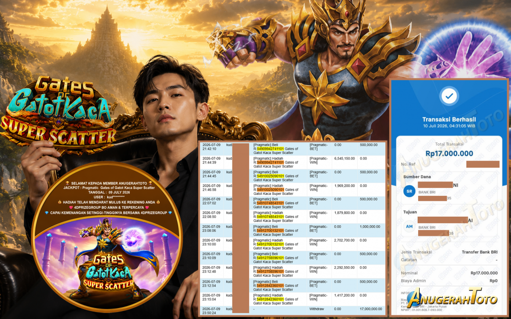 ANUGERAHTOTO JACKPOT PRAGMATIC ” Gates of Gatot Kaca Super Scatter ” Rp 17.000.000 ,- LUNAS