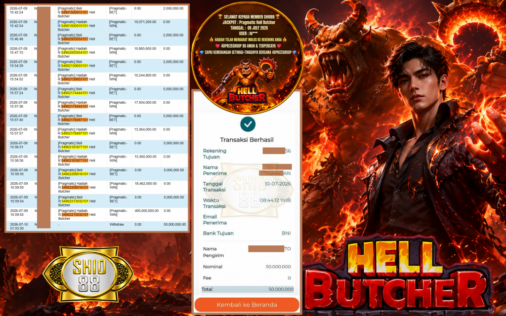 SHIO88 JACKPOT PRAGMATIC ” Hell Butcher ” Rp 300.000.000 ,- LUNAS