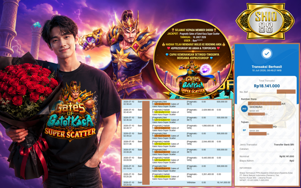 SHIO88 JACKPOT PRAGMATIC ” Gates of Gatot Kaca Super Scatter ” Rp 18.141.000 ,- LUNAS