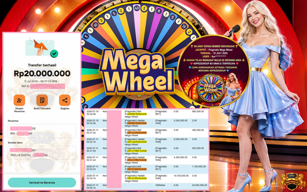 INDOVEGAS4D JACKPOT PRAGMATIC LIVE GAME ” Mega Wheel ” ‎‏‏‎Rp 20.000.000 ,- LUNAS