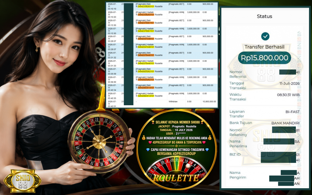 SHIO88 JACKPOT PRAGMATIC LIVE GAME ” Roulette ” ‎‏‏‎Rp 15.800.000 ,- LUNAS