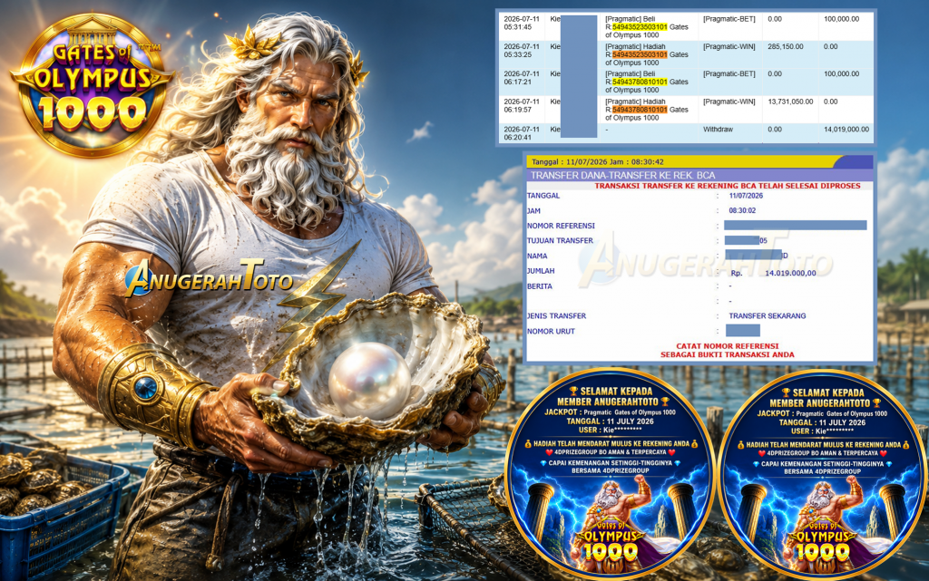 ANUGERAHTOTO JACKPOT PRAGMATIC ” Gates of Olympus 1000 ” Rp 14.019.000 ,- LUNAS
