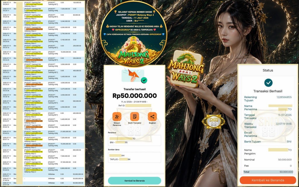 SHIO88 JACKPOT PGSOFT Gaming ” Mahjong Ways 2 “‎‎‏‏ ‎‎‏‏‎‎‏‏ Rp 150.000.000 ,- LUNAS
