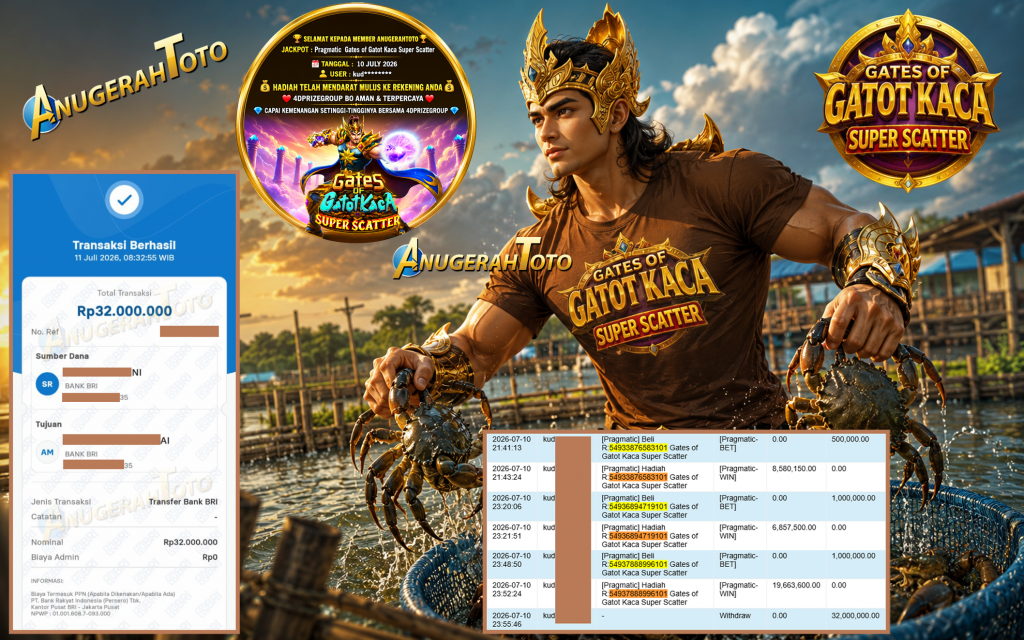 ANUGERAHTOTO JACKPOT PRAGMATIC ” Gates of Gatot Kaca Super Scatter ” Rp 32.000.000 ,- LUNAS