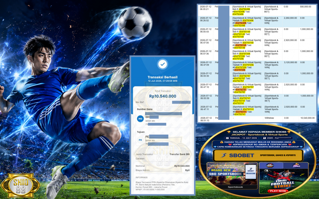 SHIO88 JACKPOT Sportsbook & Virtual Sports Rp 10.540.000 ,- LUNAS