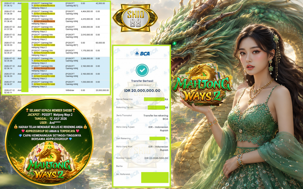 SHIO88 JACKPOT PGSOFT Gaming β Mahjong Ways 2 βββββ ββββββββ Rp 20.000.000 ,- LUNAS