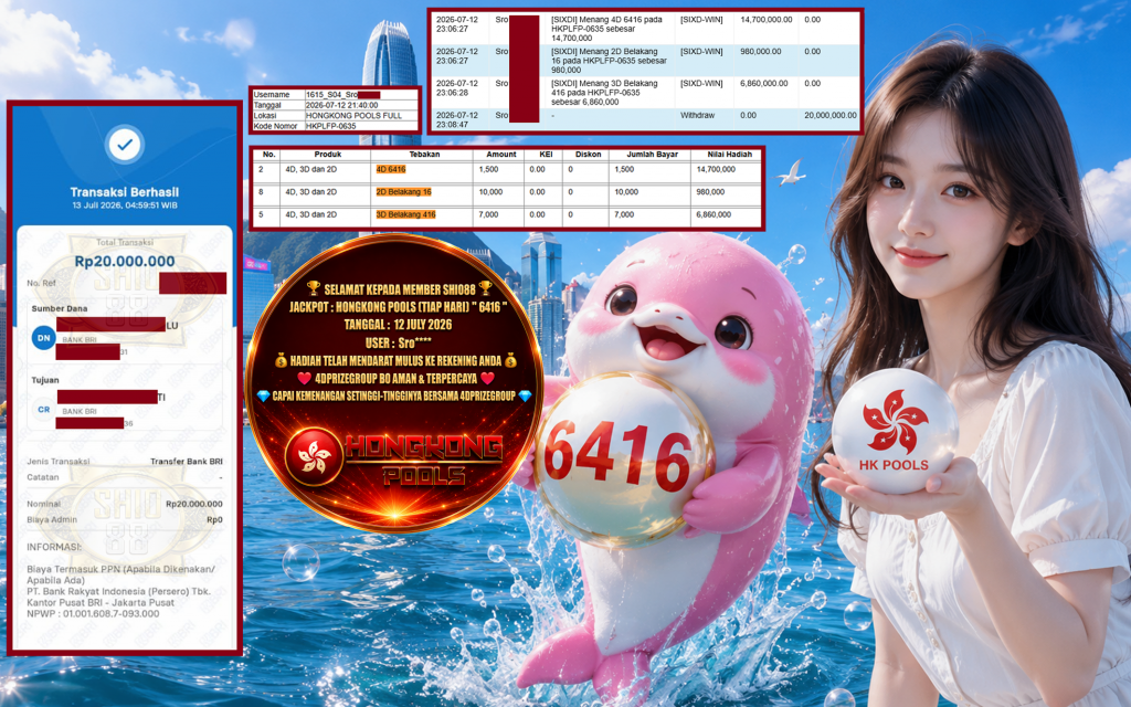 SHIO88 JACKPOT HONGKONG POOLS (TIAP HARI) β 6416 β Rp. 20.000.000 ,- LUNAS