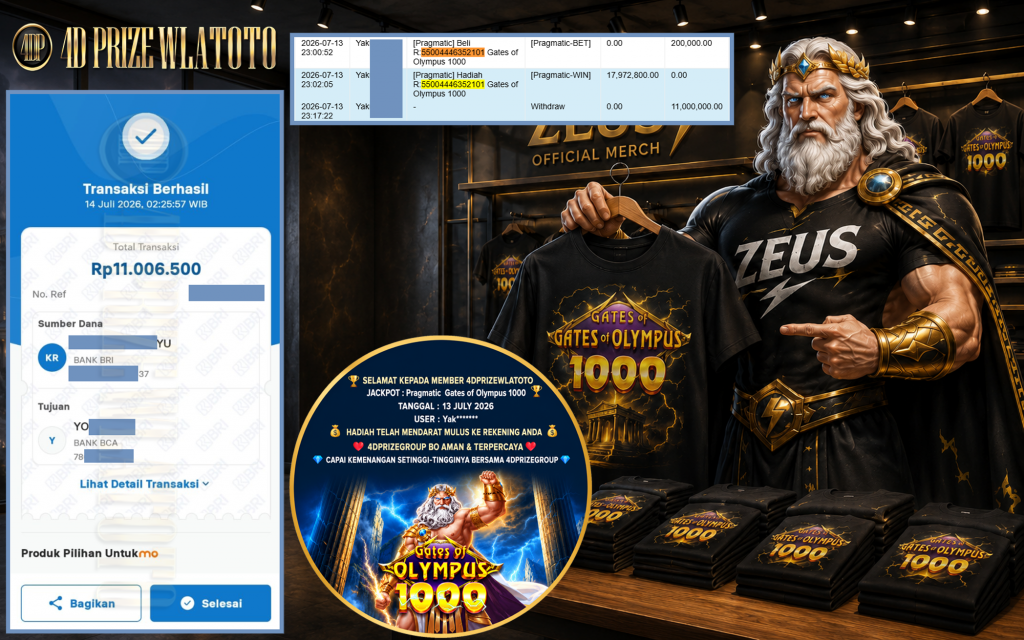 4DPRIZEWLATOTO JACKPOT PRAGMATIC ” Gates of Olympus 1000 ” Rp 11.000.000 ,- LUNAS
