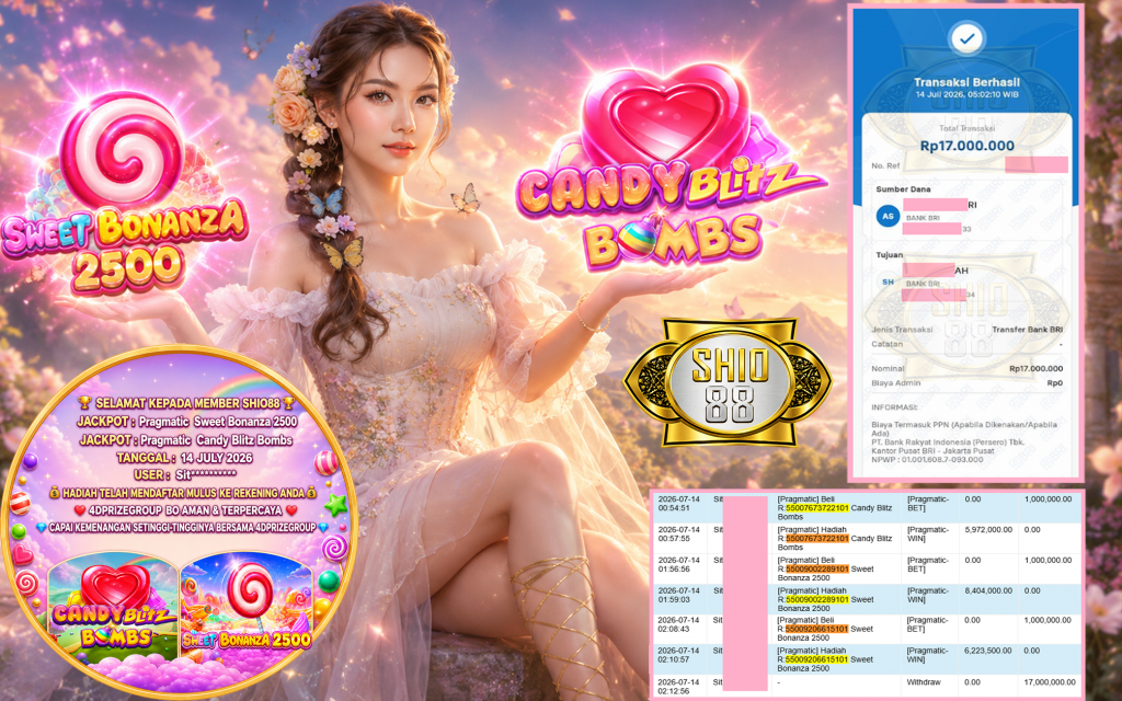 SHIO88 JACKPOT PRAGMATIC ” Sweet Bonanza 2500 , Candy Blitz Bombs ” Rp 17.000.000 ,- LUNAS