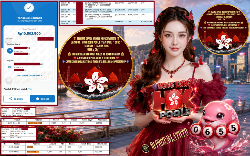 4DPRIZEWLATOTO JACKPOT HONGKONG POOLS (TIAP HARI) ” 0655 ” Rp. 10.500.000 ,- LUNAS