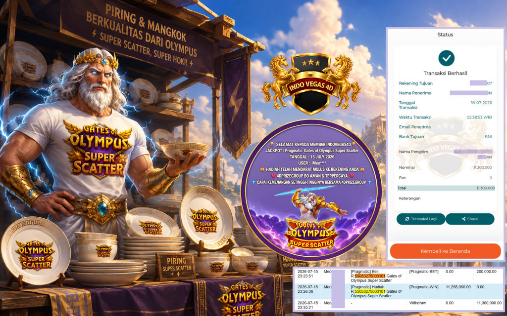 INDOVEGAS4D JACKPOT PRAGMATIC ” Gates of Olympus Super Scatter ” Rp 11.300.000 ,- LUNAS