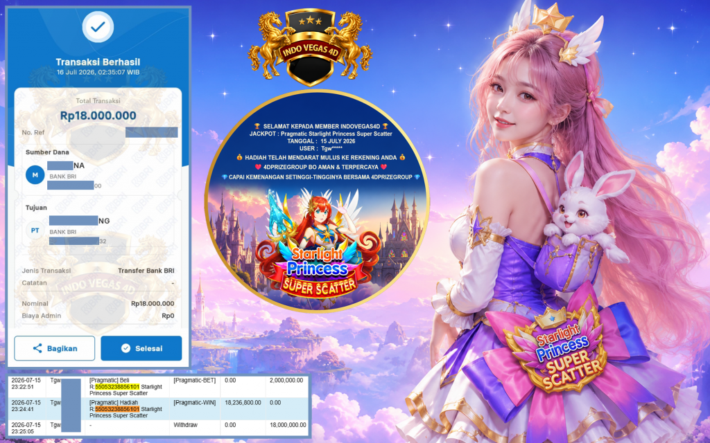 INDOVEGAS4D JACKPOT PRAGMATIC ” Starlight Princess Super Scatter ” Rp 18.000.000 ,- LUNAS