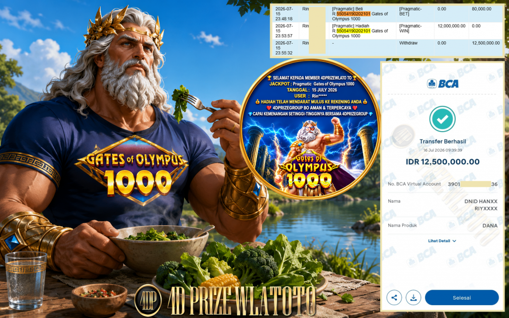 4DPRIZEWLATOTO JACKPOT PRAGMATIC ” Gates of Olympus 1000 ” Rp 12.500.000 ,- LUNAS