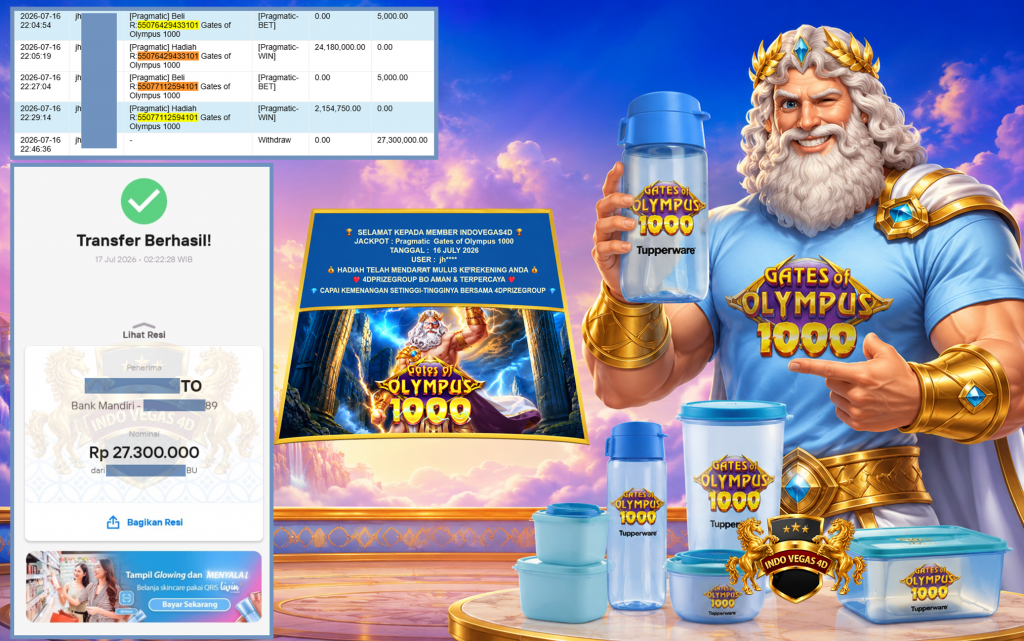 INDOVEGAS4D JACKPOT PRAGMATIC ” Gates of Olympus 1000 ” Rp 27.300.000 ,- LUNAS