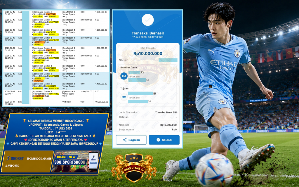 INDOVEGAS4D JACKPOT ” Sportsbook, Games & VSports ” Rp 10.000.000 ,- LUNAS