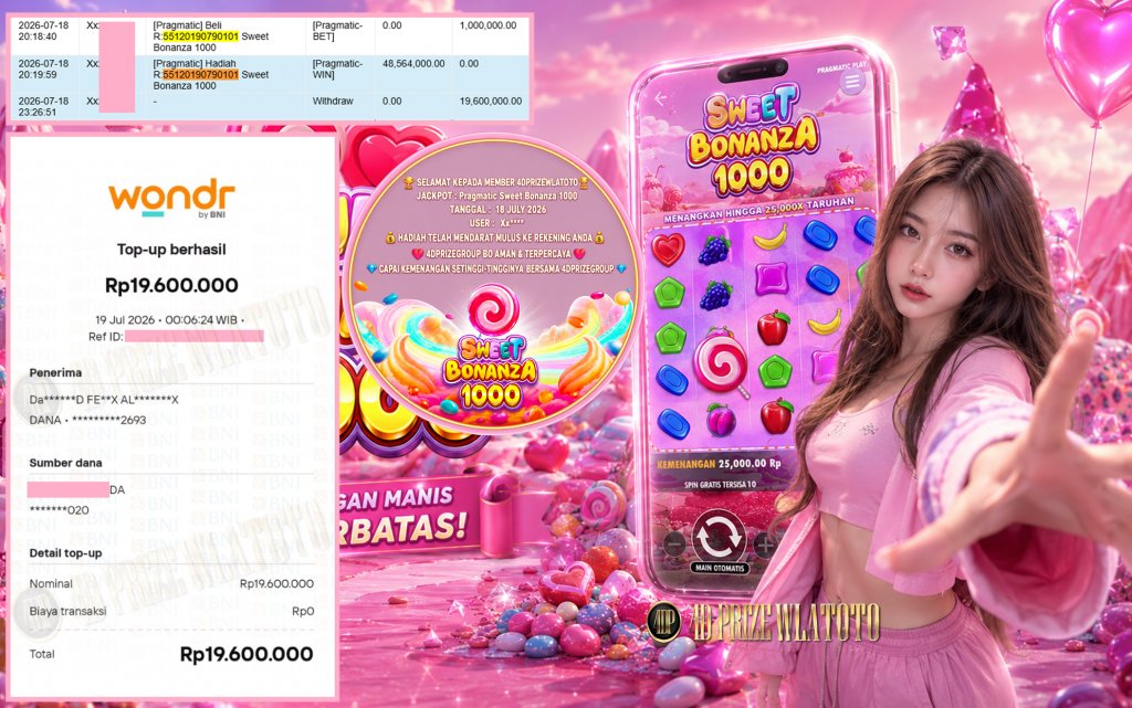4DPRIZEWLATOTO JACKPOT PRAGMATIC ” Sweet Bonanza 1000 ” Rp 34.600.000 ,- LUNAS