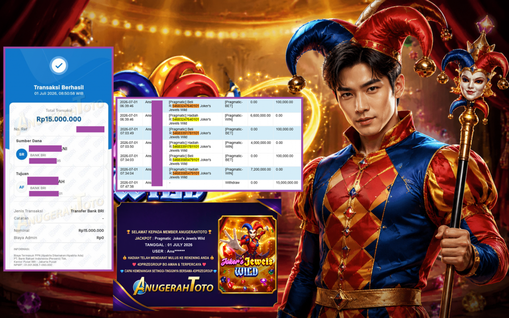 ANUGERAHTOTO JACKPOT PRAGMATIC β Jokerβs Jewels Wild β Rp 15.000.000 ,- LUNAS