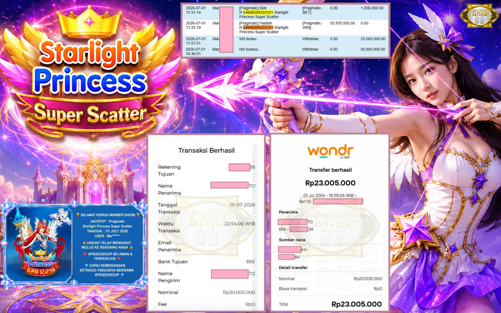SHIO88 JACKPOT PRAGMATIC β Starlight Princess Super Scatter β Rp 53.000.000 ,- LUNAS