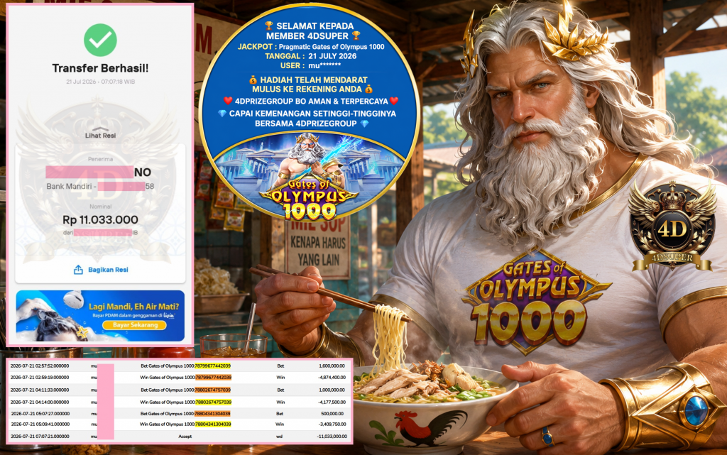 4DSUPER JACKPOT PRAGMATIC ” Gates of Olympus 1000 ” Rp 11.033.000 ,- LUNAS