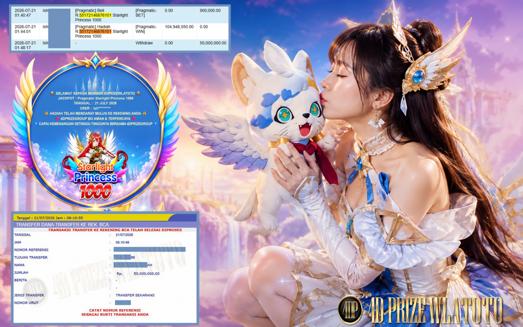 4DPRIZEWLATOTO JACKPOT PRAGMATIC ” Starlight Princess 1000 ” Rp 105.000.000 ,- LUNAS