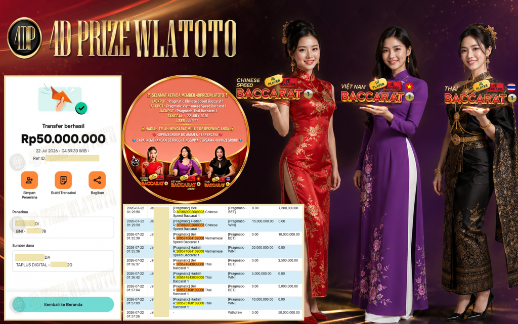4DPRIZEWLATOTO JACKPOT PRAGMATIC LIVE GAME β Chinese Speed Baccarat 1, Vietnamese Speed Baccarat 1 , Thai Baccarat 1 β ββββRp 50.000.000 ,- LUNAS