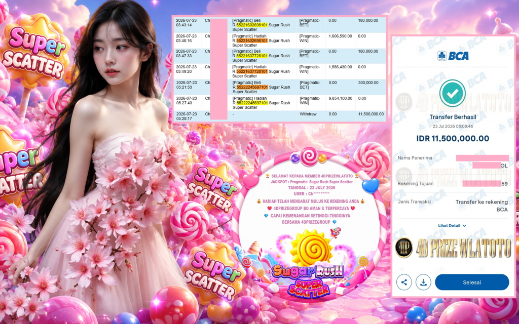 4DPRIZEWLATOTO JACKPOT PRAGMATIC β Sugar Rush Super Scatter β Rp 11.500.000 ,- LUNAS