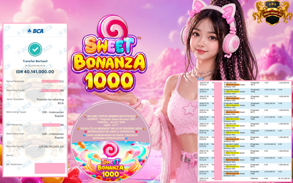 INDOVEGAS4D JACKPOT PRAGMATIC β Sweet Bonanza 1000 β Rp 40.141.000 ,- LUNAS