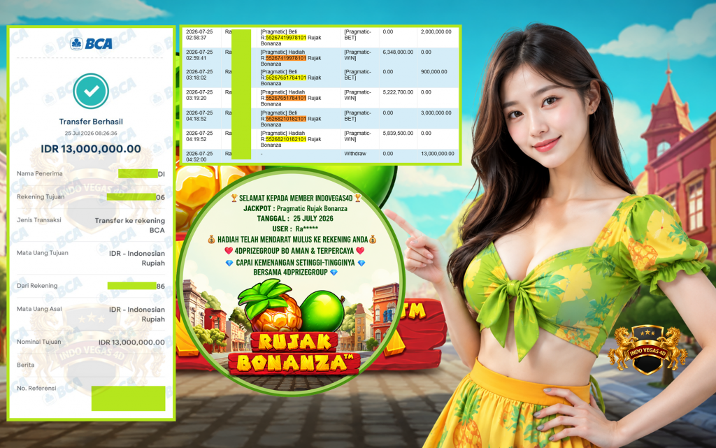 INDOVEGAS4D JACKPOT PRAGMATIC β Rujak Bonanza β Rp 13.000.000 ,- LUNAS