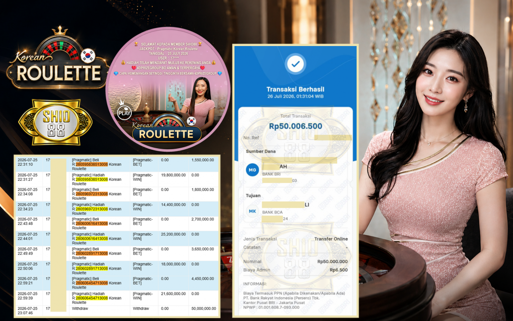 SHIO88 JACKPOT PRAGMATIC LIVE GAME ” Korean Roulette ” Rp.50.000.000,- LUNAS