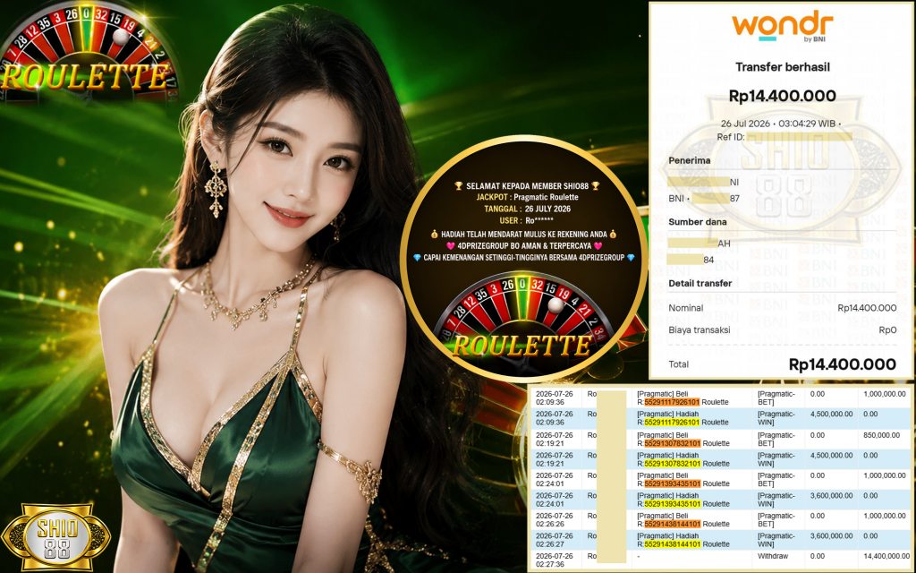 SHIO88 JACKPOT PRAGMATIC LIVE GAME ” Roulette ” ‎‏‏‎Rp.14.400.000,- LUNAS