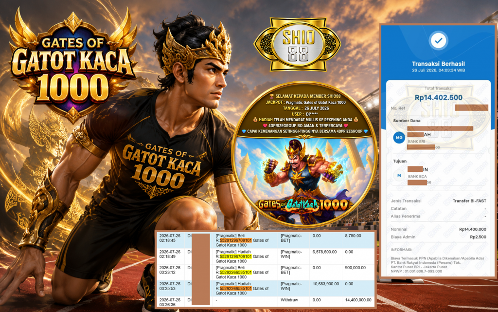 SHIO88 JACKPOT PRAGMATIC ” Gates of Gatot Kaca 1000 ” Rp.14.400.000,- LUNAS