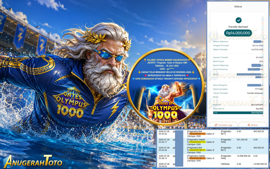 ANUGERAHTOTO JACKPOT PRAGMATIC βGates of Olympus 1000β Rp.14.000.000,- LUNAS