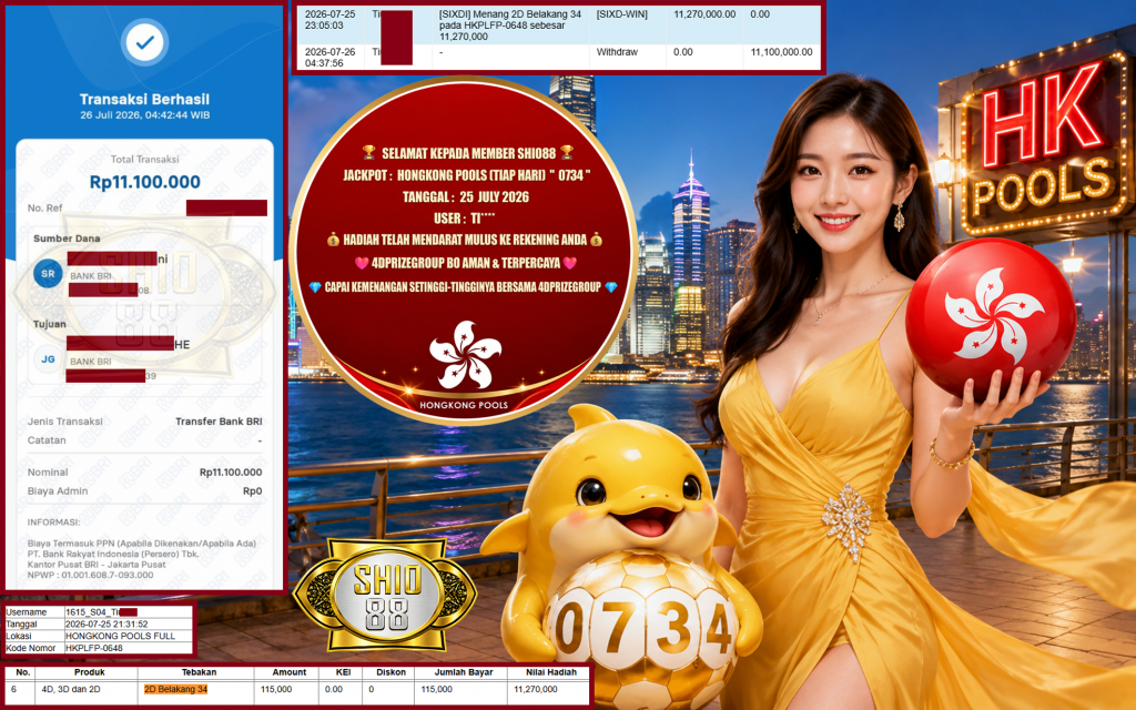 SHIO88 JACKPOT HONGKONG POOLS (TIAP HARI) “0734” Rp.11.100.000 ,- LUNAS
