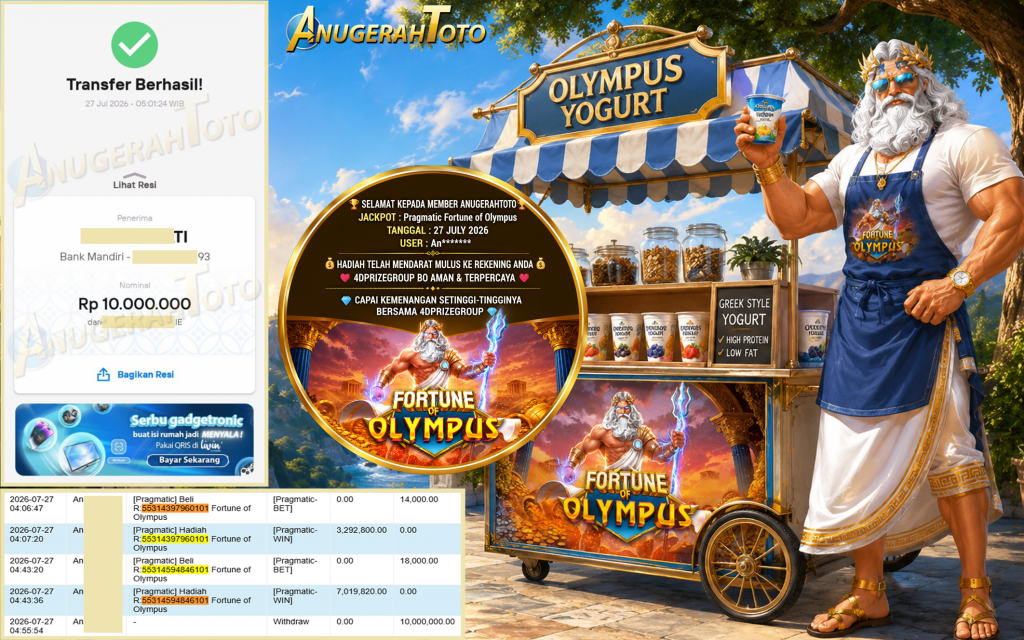 ANUGERAHTOTO JACKPOT PRAGMATIC β Fortune of Olympus β Rp.10.000.000,- LUNAS