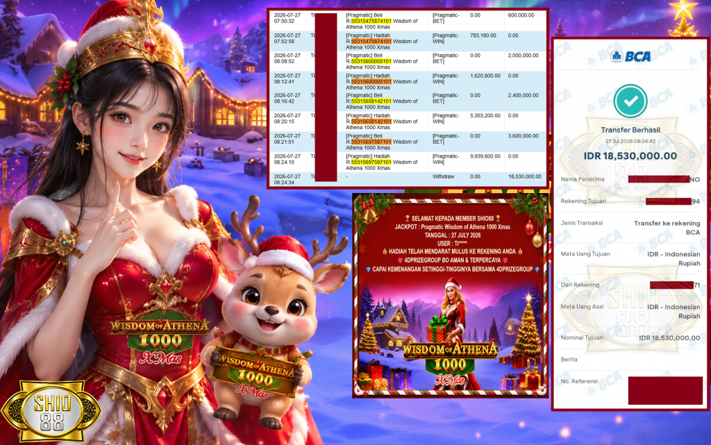 SHIO88 JACKPOT PRAGMATIC ” Wisdom of Athena 1000 Xmas ” Rp.18.530.000,- LUNAS