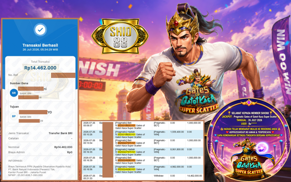 SHIO88 JACKPOT PRAGMATIC ” Gates of Gatot Kaca Super Scatter ” Rp.14.462.000,- LUNAS