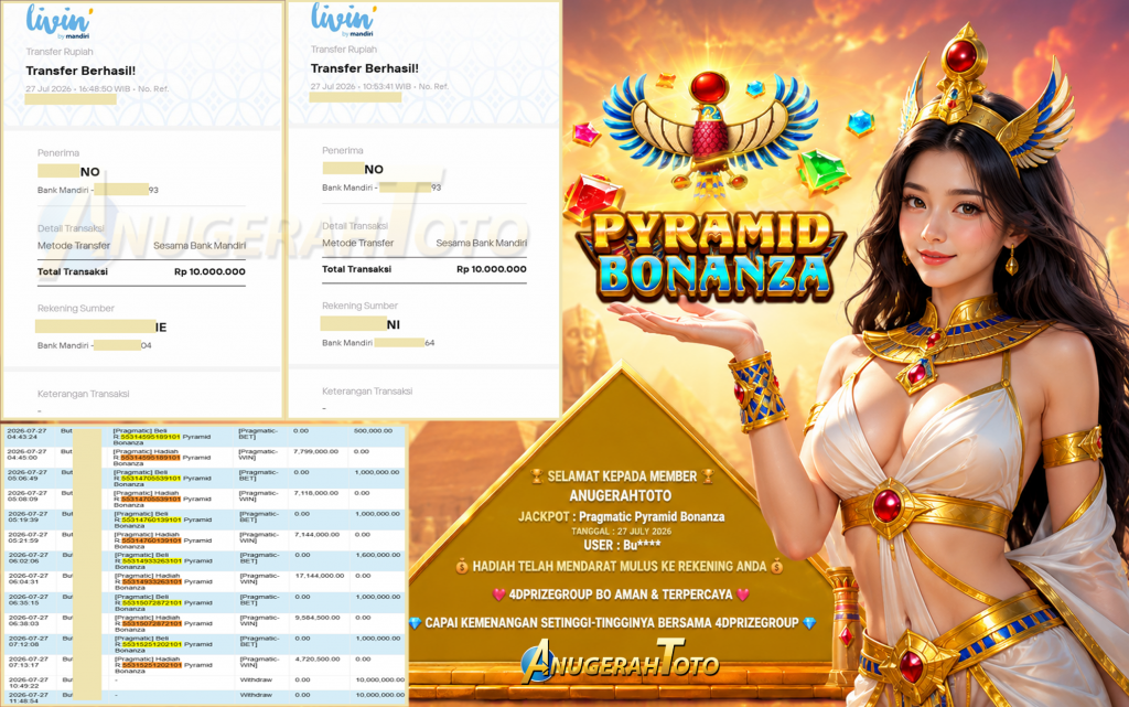 ANUGERAHTOTO JACKPOT PRAGMATIC ” Pyramid Bonanza ” Rp.20.000.000,- LUNAS