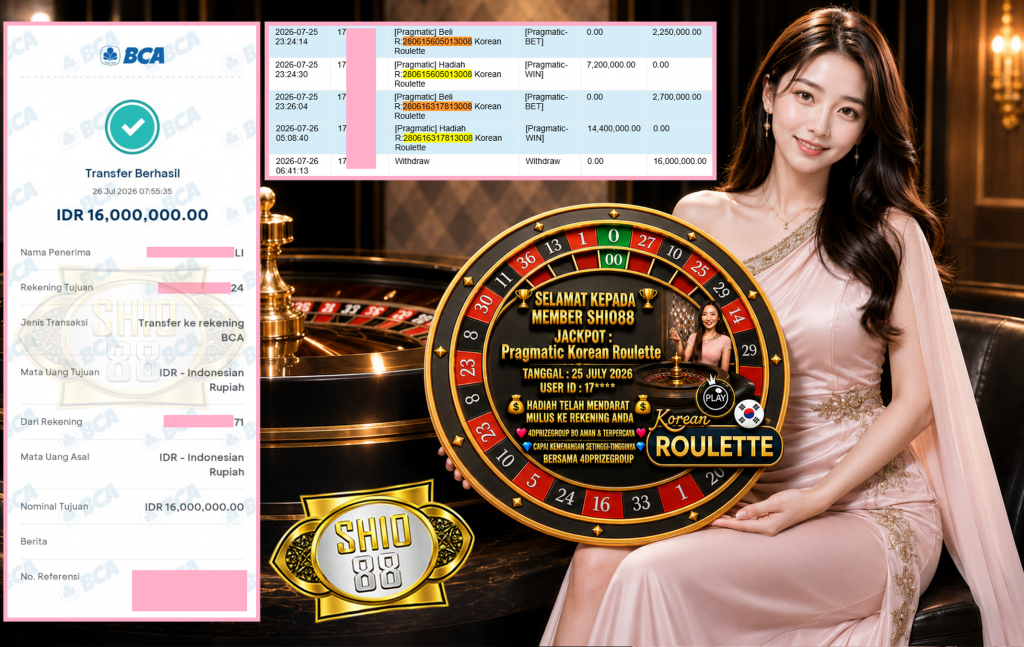 SHIO88 JACKPOT PRAGMATIC LIVE GAME β Korean Roulette β ββββRp.16.000.000,- LUNAS