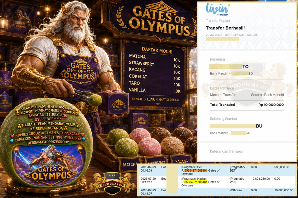 INDOVEGAS4D JACKPOT PRAGMATIC β Gates of Olympus β Rp.10.000.000,- LUNAS