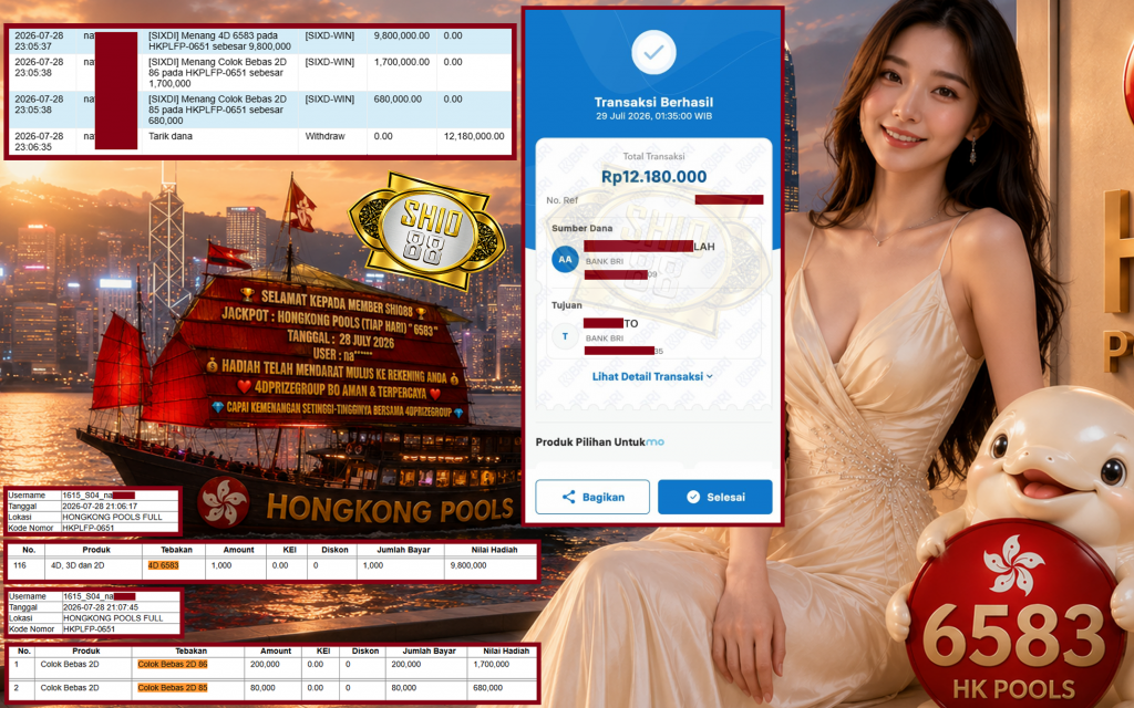 SHIO88 JACKPOT HONGKONG POOLS (TIAP HARI) β 6583 β Rp.12.180.000 ,- LUNAS