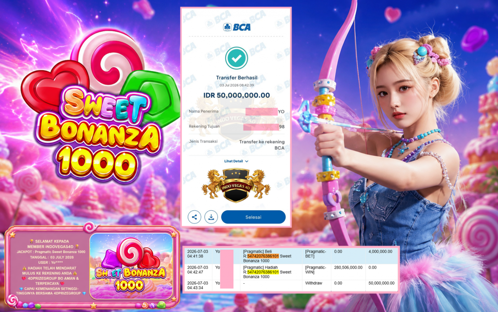 INDOVEGAS4D JACKPOT PRAGMATIC ” SWEET BONANZA 1000 ” Rp 150.000.000 ,- LUNAS