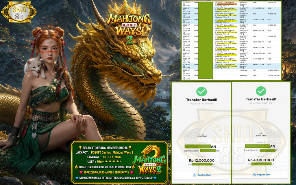 SHIO88 JACKPOT PGSOFT Gaming ” Mahjong Ways 2 “‎‎‏‏ ‎‎‏‏‎‎‏‏ Rp 52.000.000 ,- LUNAS