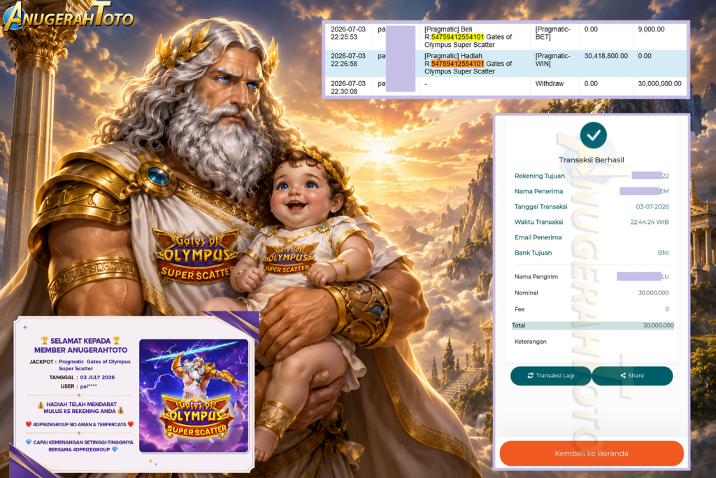 ANUGERAHTOTO JACKPOT PRAGMATIC ” Gates of Olympus Super Scatter ” Rp 30.000.000 ,- LUNAS