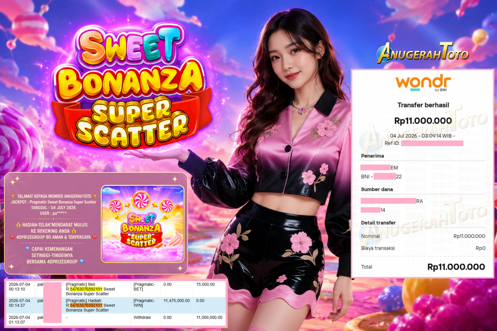 ANUGERAHTOTO JACKPOT PRAGMATIC ” Sweet Bonanza Super Scatter ” Rp 11.000.000 ,- LUNAS