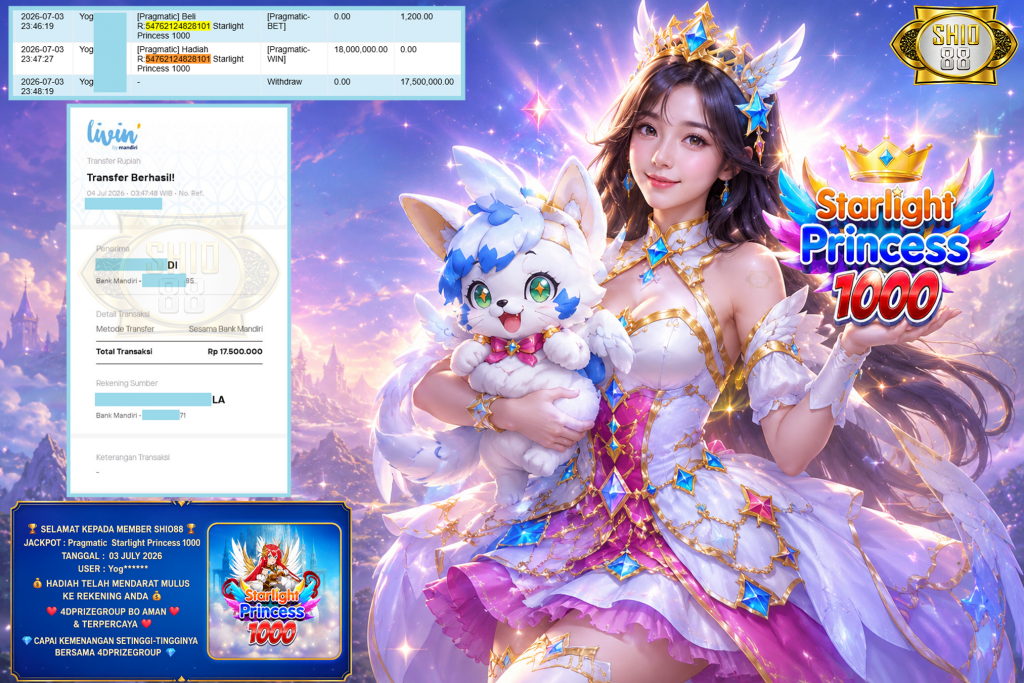 SHIO88 JACKPOT PRAGMATIC ” Starlight Princess 1000 ” Rp 17.500.000 ,- LUNAS