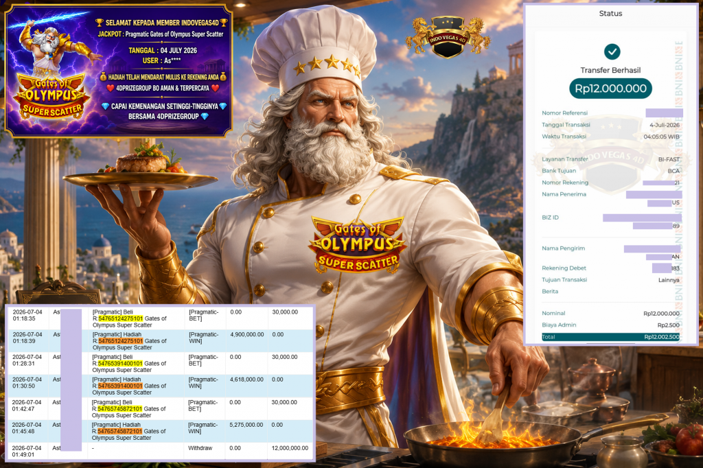 INDOVEGAS4D JACKPOT PRAGMATIC ” Gates of Olympus Super Scatter ” Rp 12.000.000 ,- LUNAS